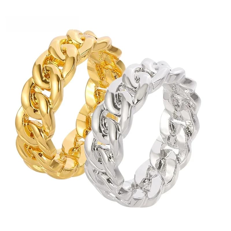 Bague à chaîne épaisse remplie plaquée or pour femmes et filles, anneau à maillons cubains, bijoux Bohe à la mode