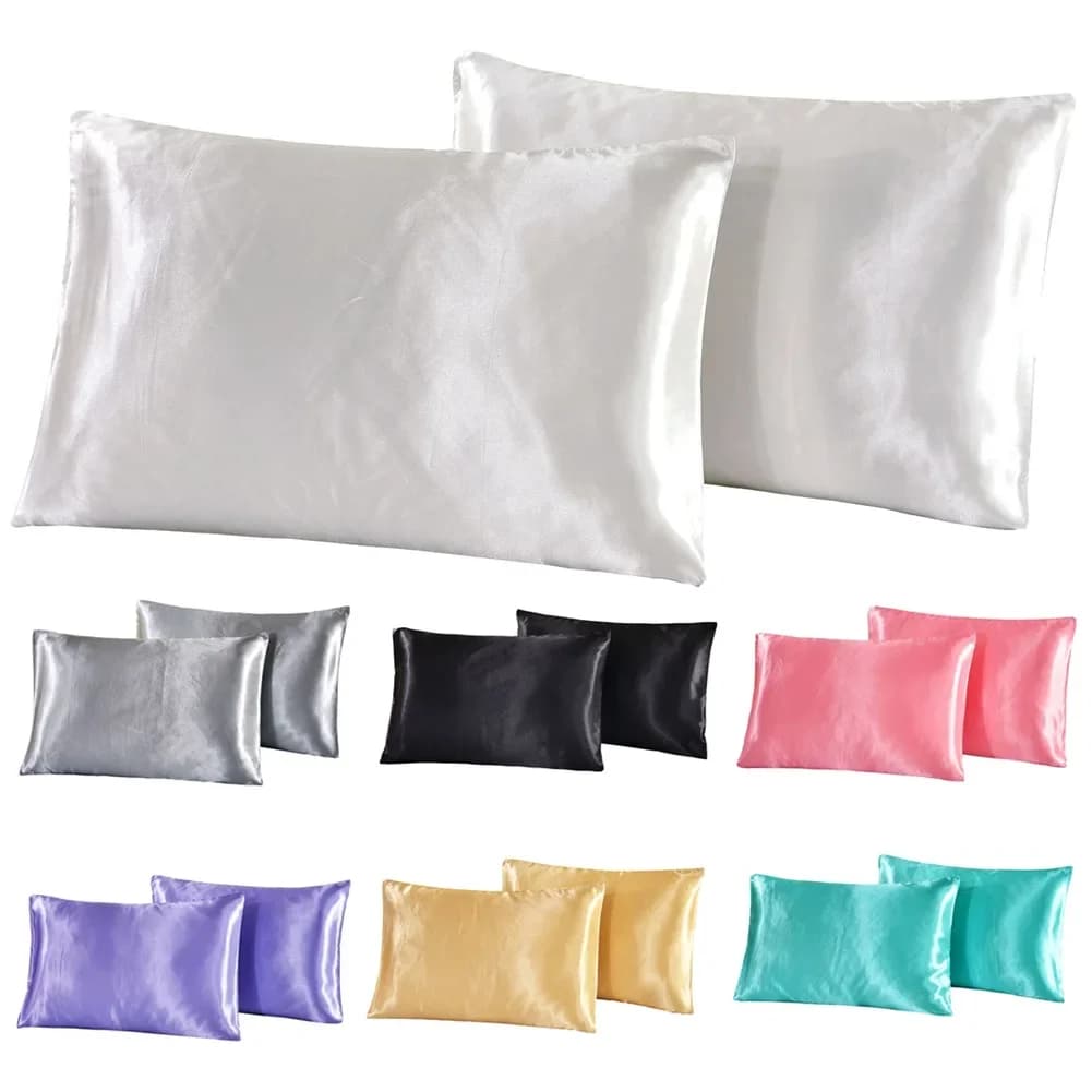 Taie d'oreiller en Satin de soie Queen, 1 pièce, housse de literie pour la maison, oreiller lisse, rectangulaire