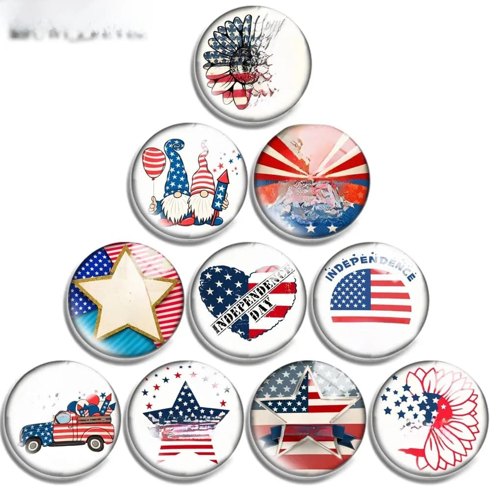 Cabochon rond en verre pour bijoux, 12mm 14mm 16mm 20mm 25mm 30mm, mélange de la fête de l'indépendance 716, bouton pression 18mm, bracelet à breloques