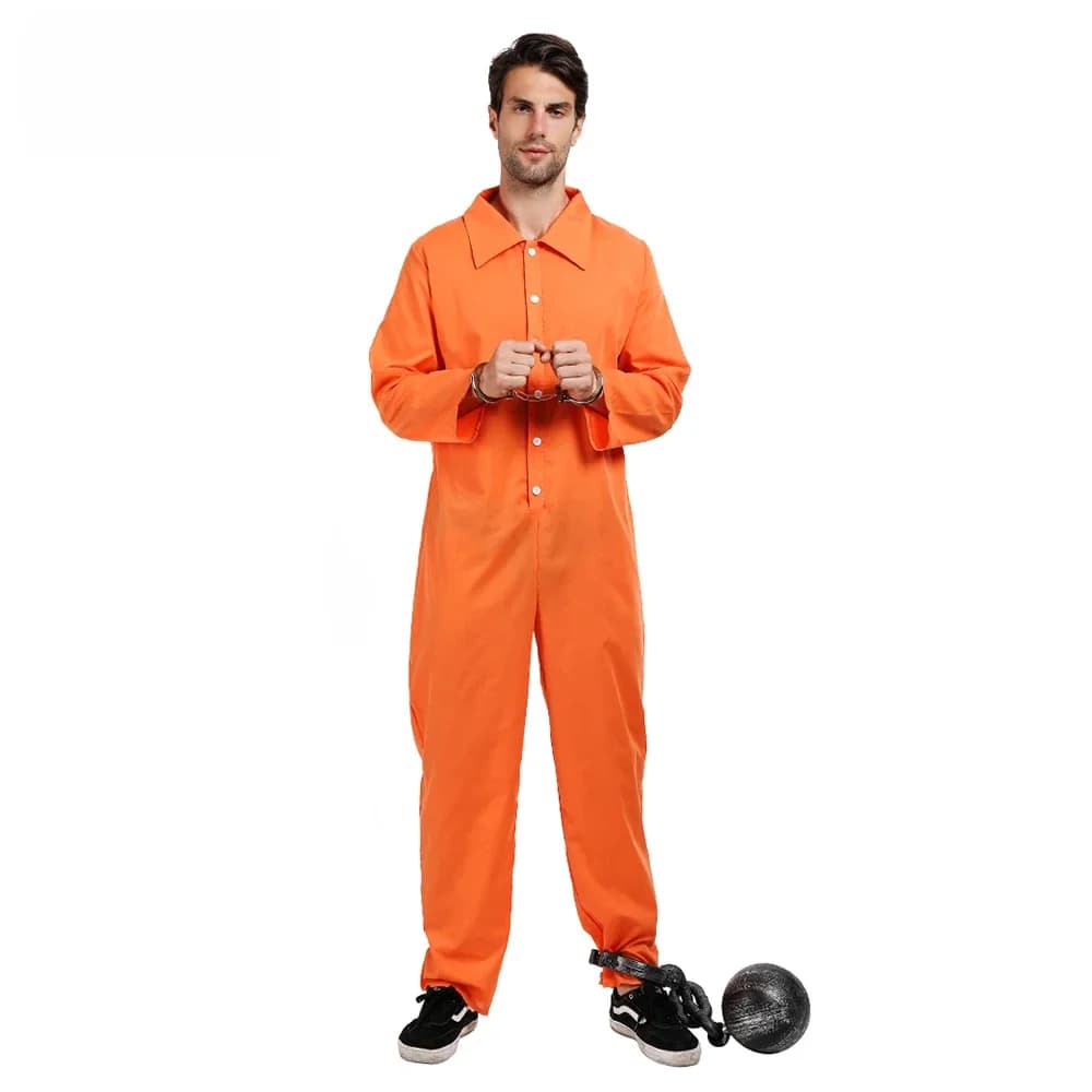 Eraspooky Combinaison de Prisonnier pour Homme, Costume de Cosplay d'Halloween pour Adulte, Tenue de Déguisement Orange de Délinquant, Chemise d'Incaréné, Tenue de Carnaval