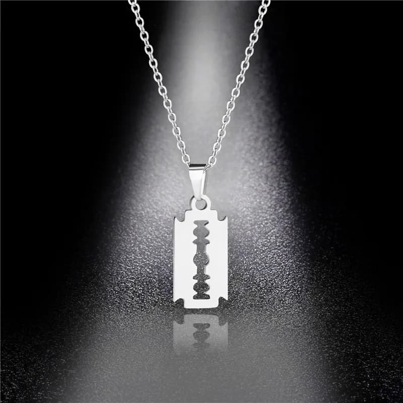 Collier pendentif lame de sécurité en acier inoxydable, Punk hip hop, bijoux pour hommes et garçons, Animal géométrique, petit ras du cou suspendu