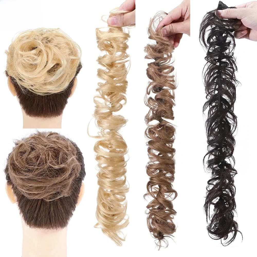 SEGO-Chignon en cheveux naturels Remy, 32g, chouchous en caoutchouc