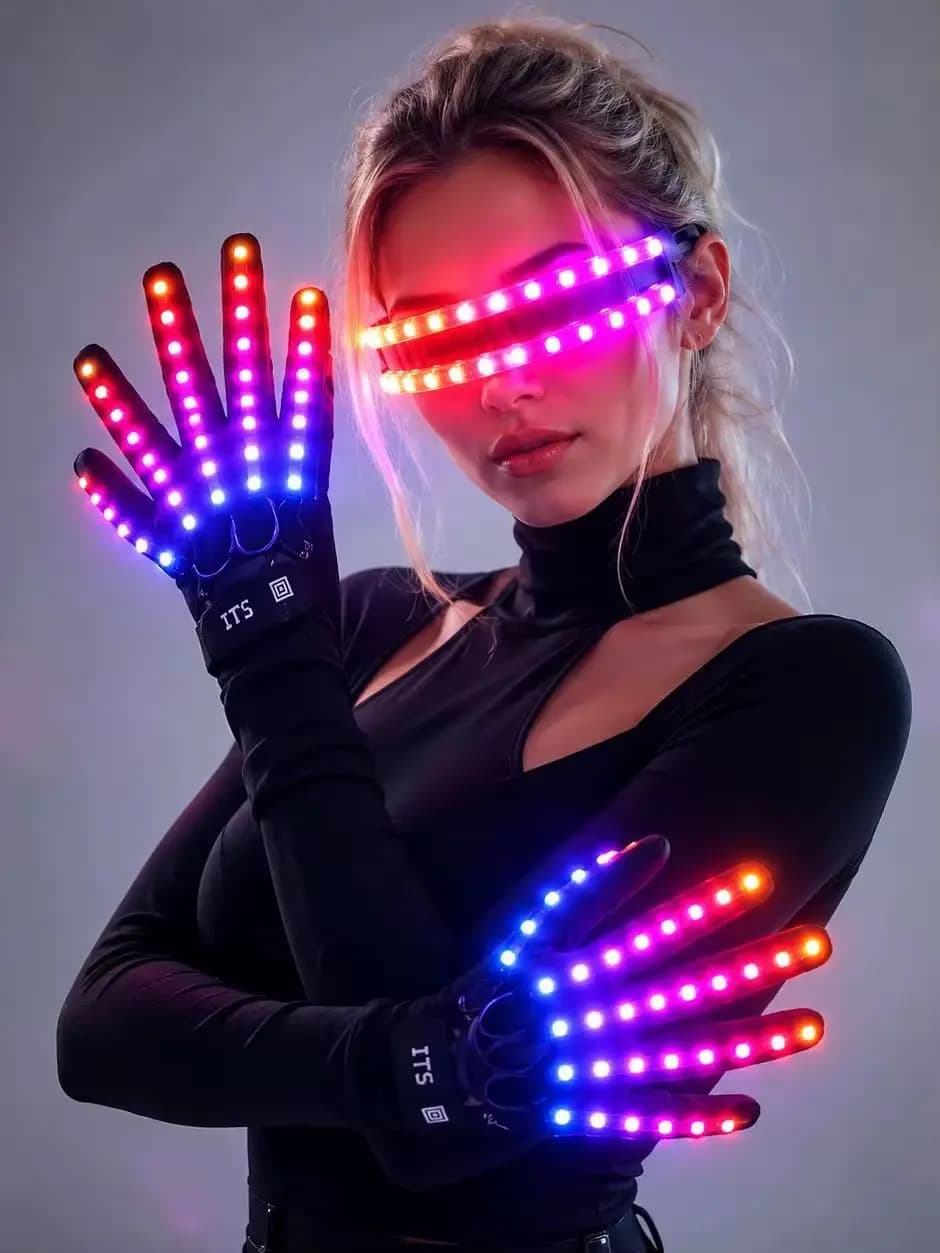 Gants lumineux LED Rave, lunettes d'éclairage de doigt clignotantes, lunettes lumineuses, Costume Rave, décor de fête, lunettes de soleil DJ, décoration d'halloween