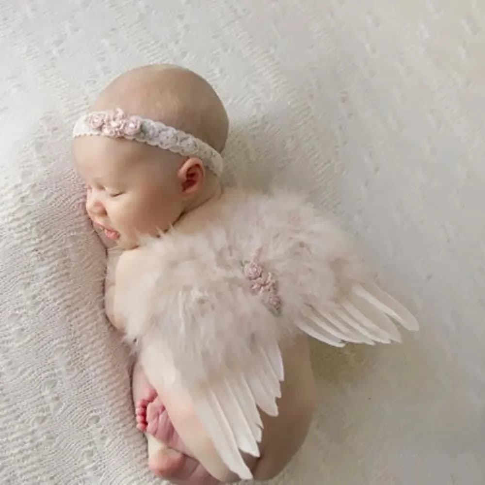 Ailes de plumes d'ange pour nouveau-né, 2 pièces/ensemble, avec bandeau à fleurs de Rose pour bébé fille, accessoires pour cheveux, accessoires de photographie pour nourrissons