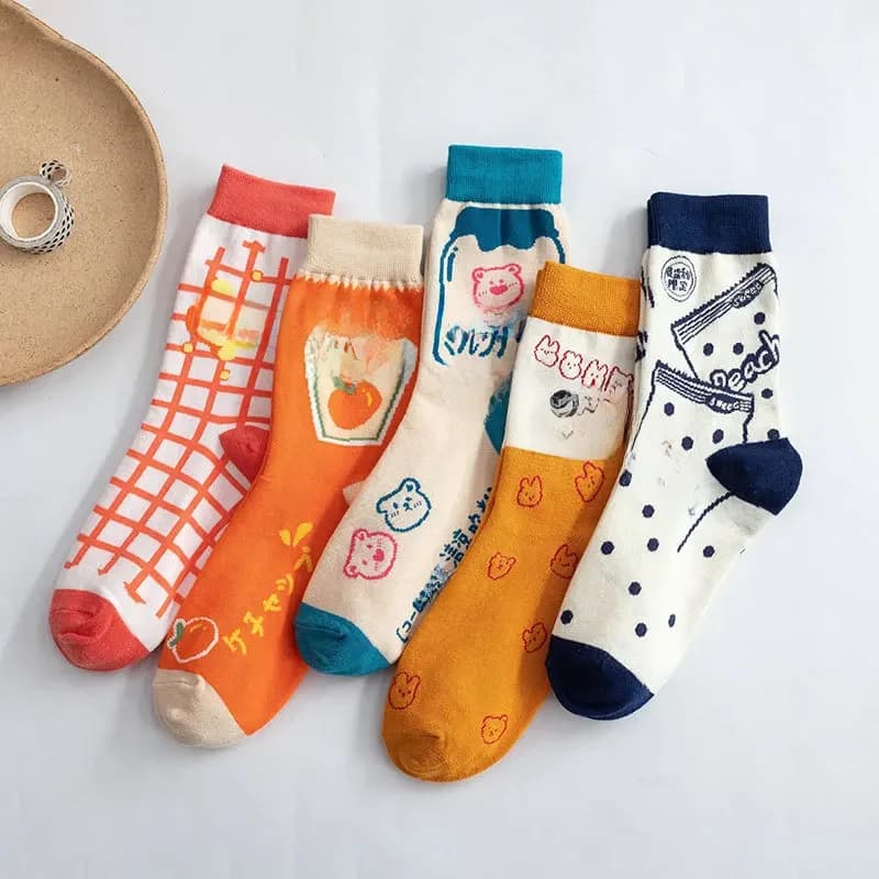 Chaussettes en coton à grille de dessin animé pour femmes, chaussettes drôles, Kawaii, Streetwear, printemps, automne, 12601