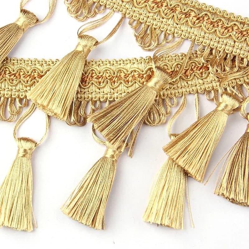 Long pompon de couture doré pour la maison, franges en coton, accessoires de garniture, fil de rideau décoratif, tissu de bricolage, sangle, dentelle