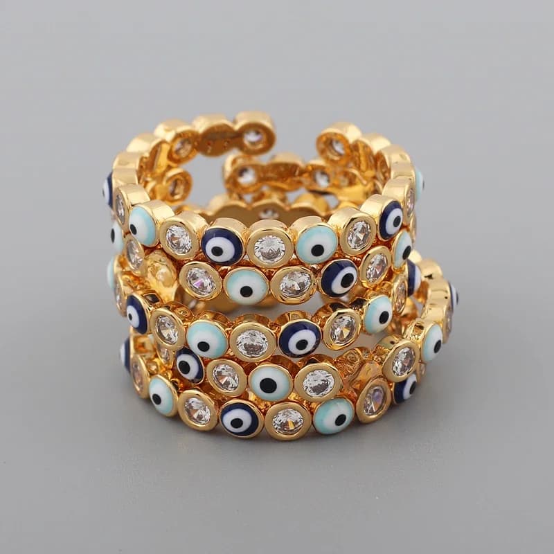 Bague ouverte bohème pour hommes et femmes, biscuits mauvais œil arc-en-ciel, plaqué or 18 carats, vintage, midi sur le doigt, bijoux de sécurité, nouveau style