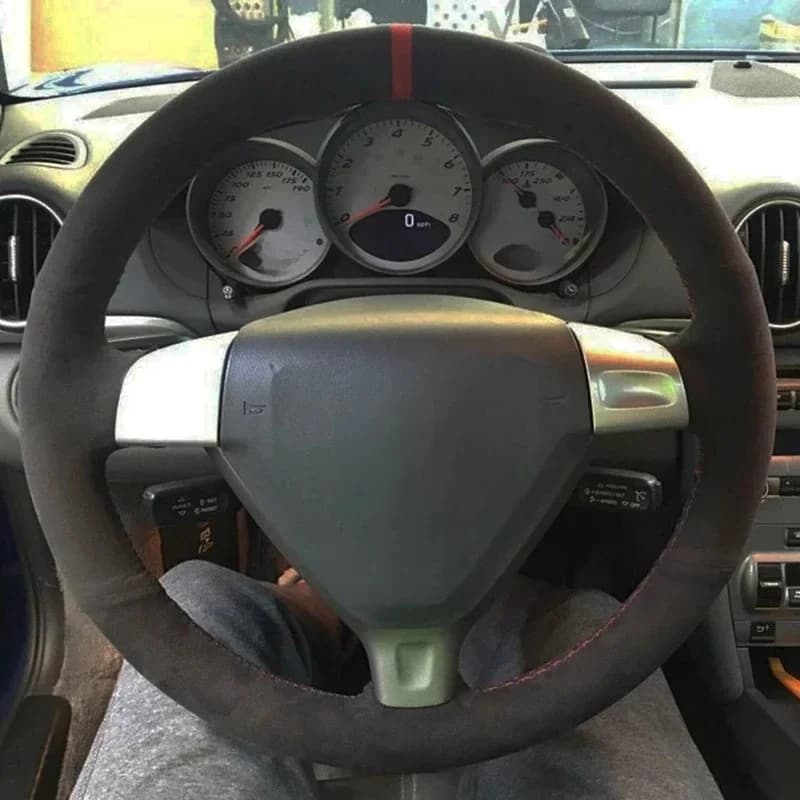 Housses de Volant de Voiture en Cuir Suédé group Souple, Noir, pour Porsche 996 911 Cayman S 2006-2007