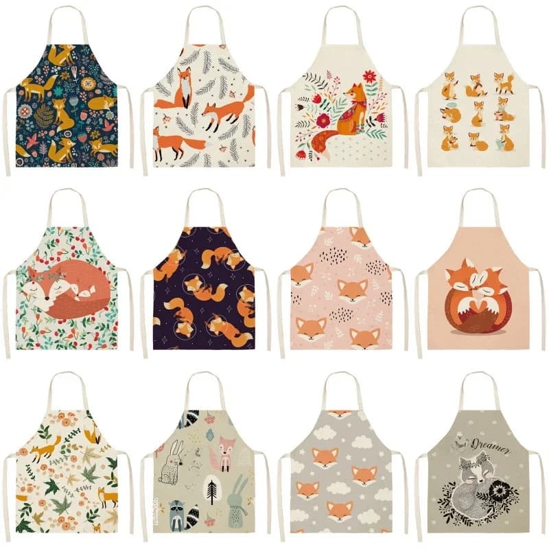 Tablier de cuisine imprimé renard pour femme, mignon, animal, maison, cuisine, bavoir, chasuble, 68-55cm