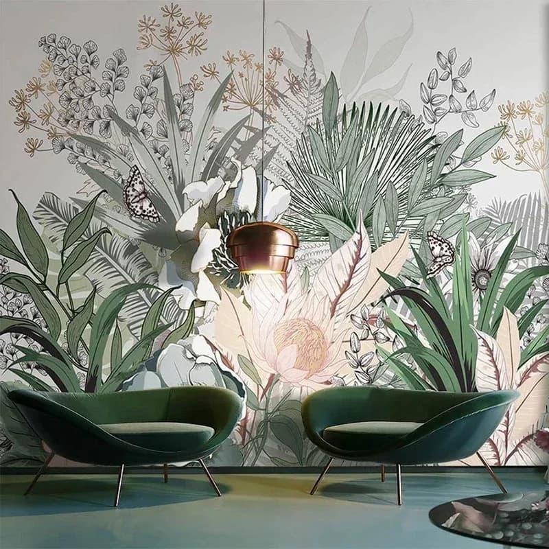 Papier peint Mural personnalisé nordique peint à la main plantes tropicales feuilles de forêt tropicale plante abstraite fond intérieur papier peint 3D
