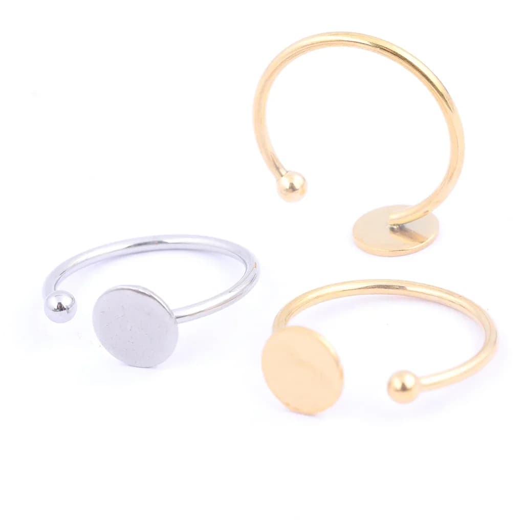 Plateau de Base de lunette d'anneau plaqué or en acier inoxydable, 10 pièces, disque de 8mm, paramètres vierges, accessoires de fabrication de bijoux à faire soi-même