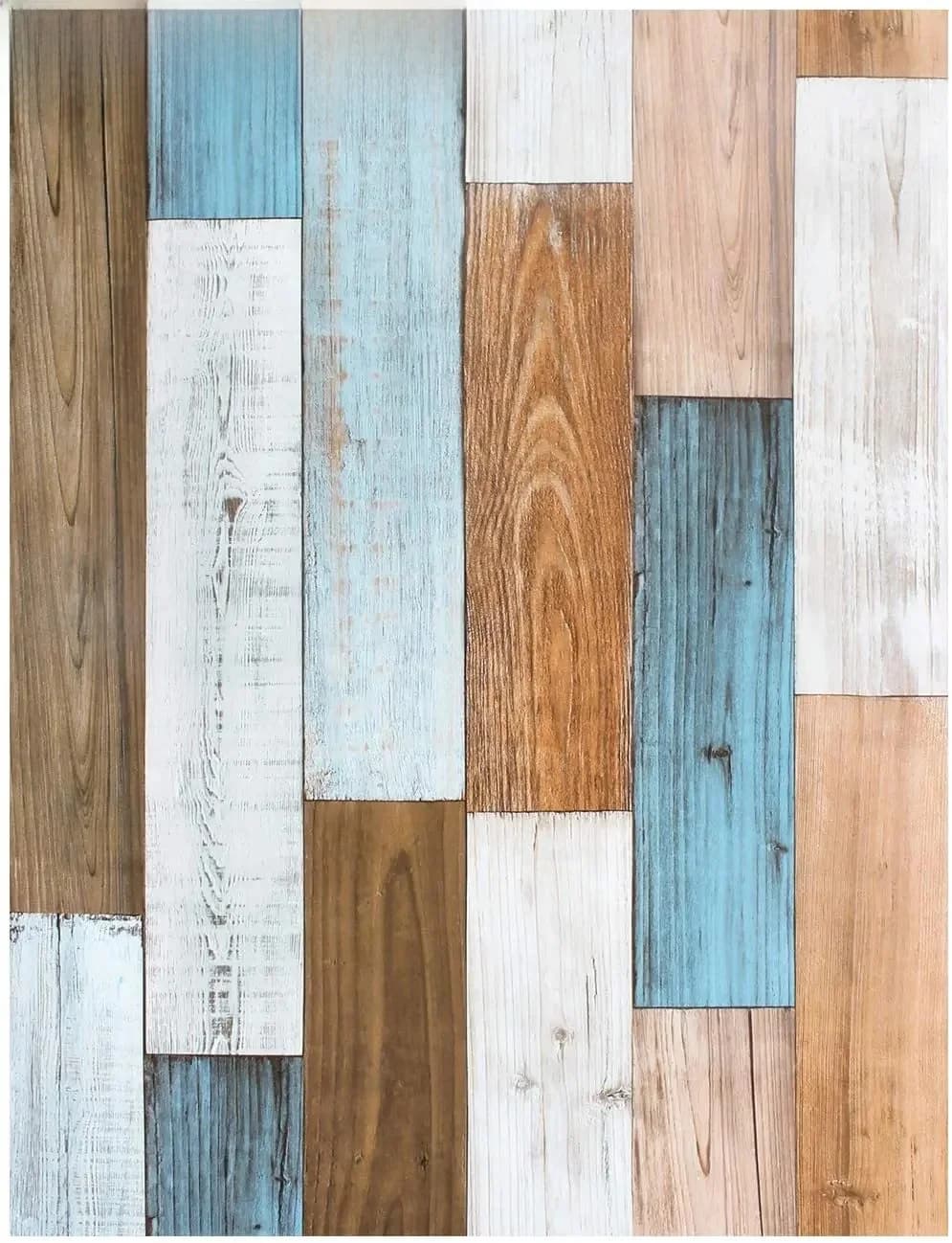 Papier peint vinyle auto-adhésif en bois de 6M, papier peint amovible pelé et collé en bois bleu, décoration murale de meubles