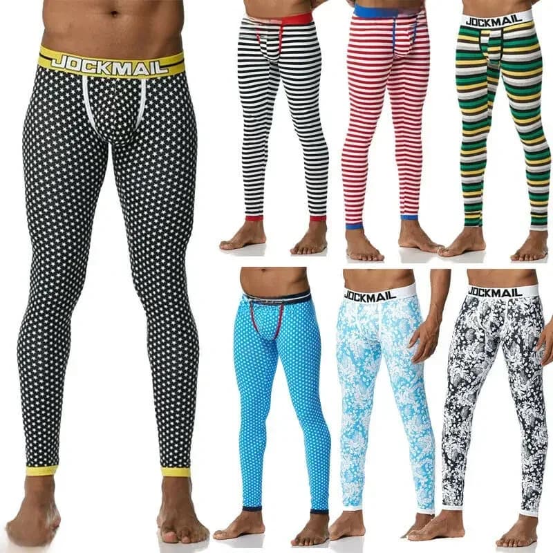 Jockmail longs Johns hommes mode rayure impression arc-en-ciel feuille motif Thermo sous-vêtements pantalons hommes Leggings sous-vêtements thermiques