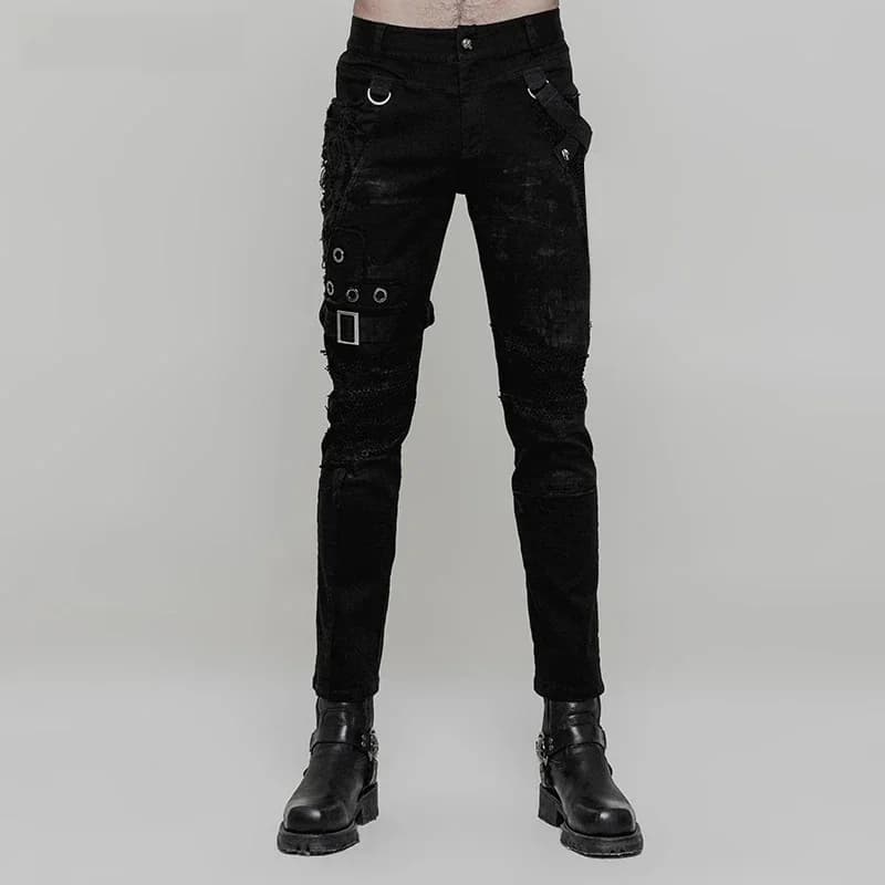 PUNK RAVE – pantalon en Denim pour hommes, Slim, Vintage, Rock, mode décontractée, tête fantôme, à rivets