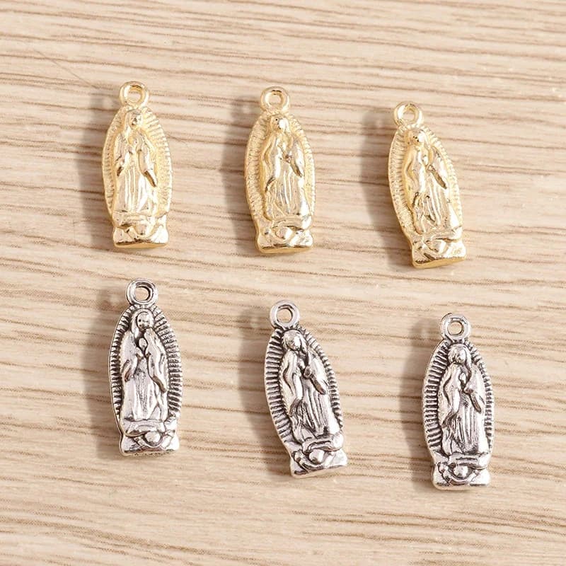 30 pièces 6*15mm Vintage vierge marie breloques pendentifs ajustement colliers Bracelets bricolage faisant tibétain argent breloques bijoux artisanat fait à la main