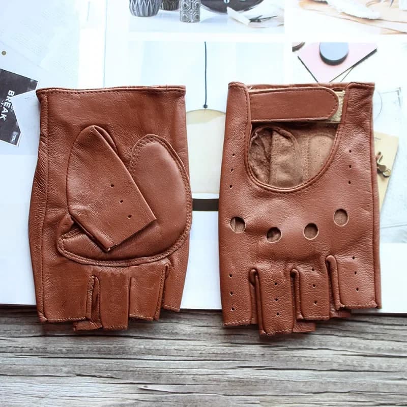 Gants en cuir demi-doigt en peau de mouton pour femmes, monocouche, sans doublure, mince, creux, conducteur de fitness, gants de moto, nouveau