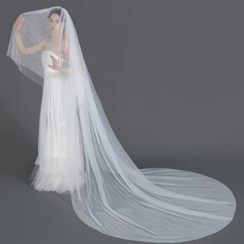 Vente chaude 3 M ou 4 M blanc/ivoire voile de mariage deux couches longue voile de mariée tête voile accessoires de mariage avec peigne en métal fard à joues voile