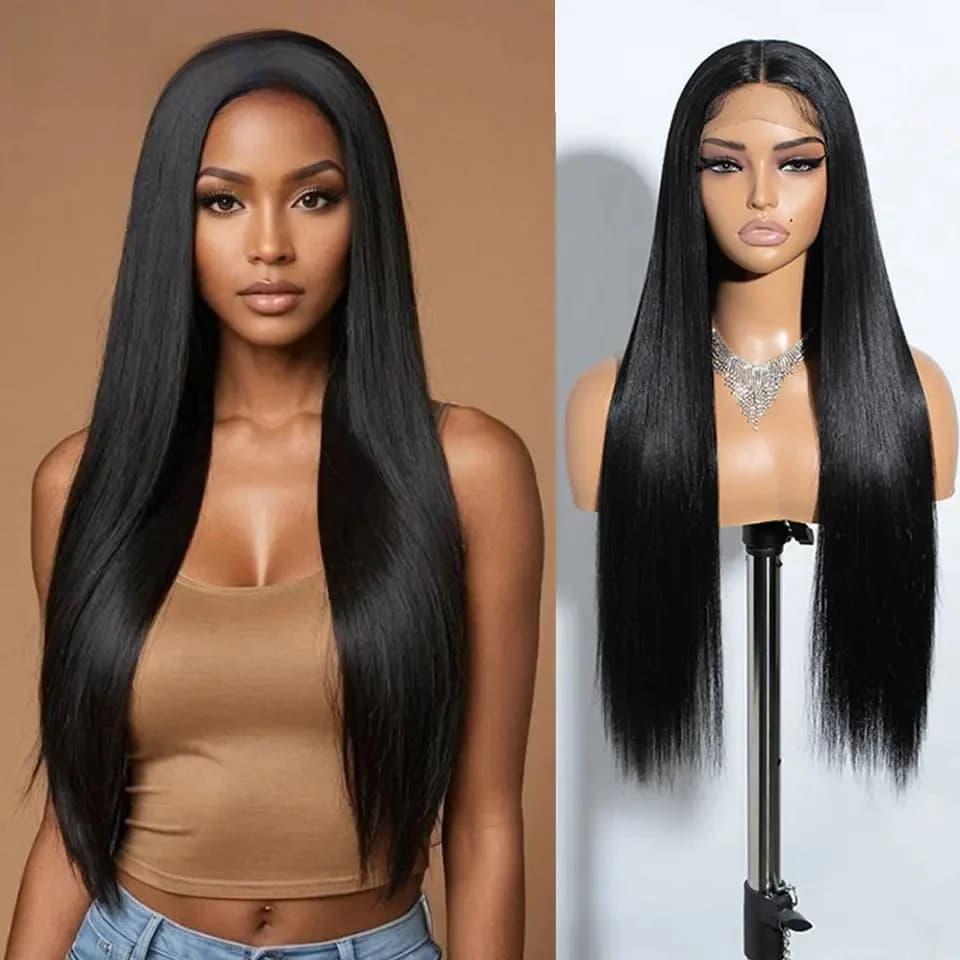 Perruque Lace Front Wig synthétique lisse et longue pour femmes, perruque de Cosplay Noble en Fiber de haute température avec raie centrale de 30 pouces