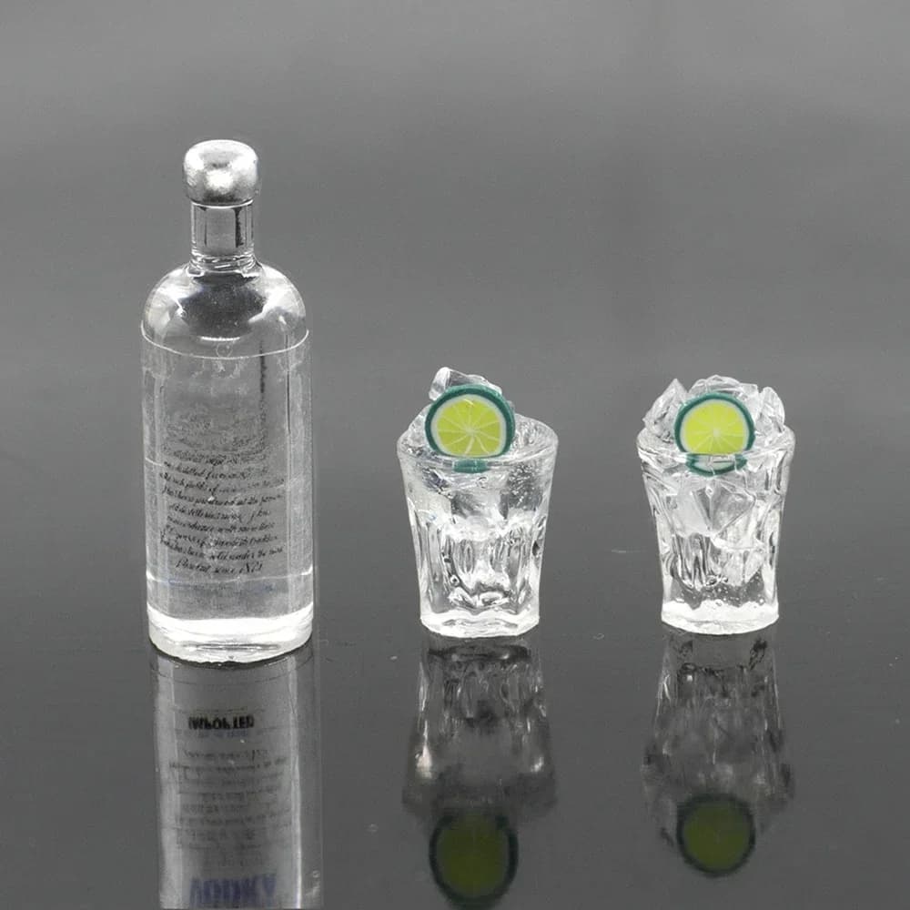 1 ensemble 1/12 maison de poupée Miniature résine Vodka bouteille vin verre ensemble Simulation boisson modèle jouet Mini décoration maison de poupée accessoire