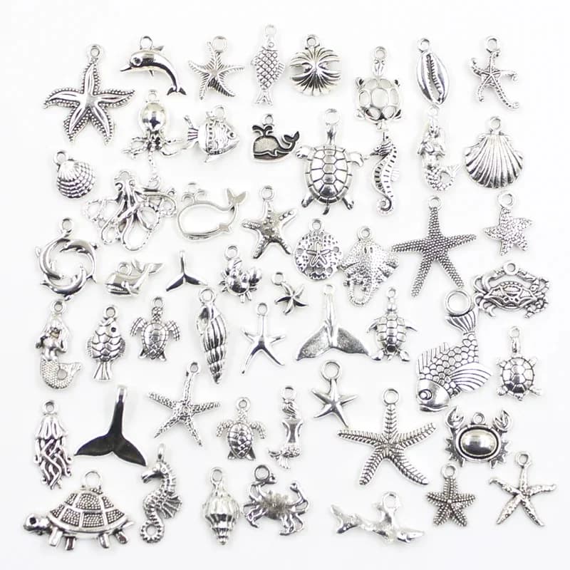 30 pièces breloques poisson étoile de mer poulpe crabe hippocampe tortue Antique couleur argent pendentifs mixtes résultats de bricolage bijoux tibétains