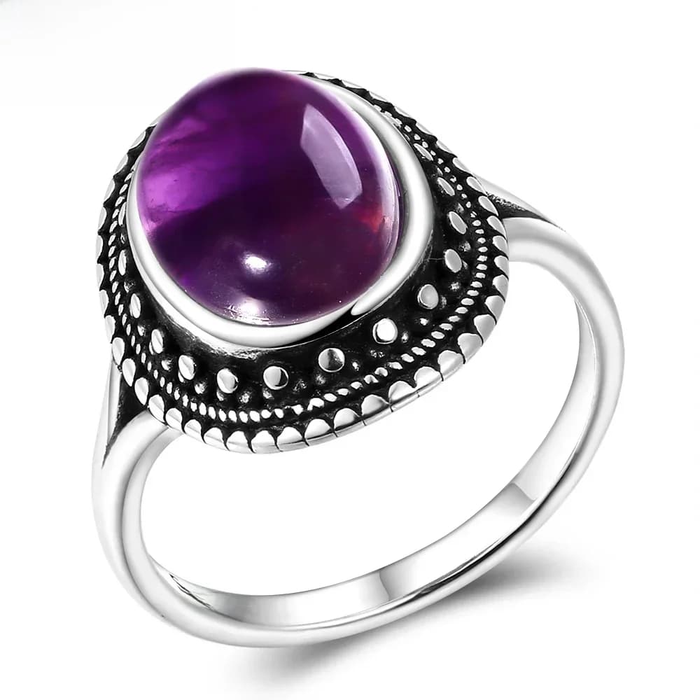 Bagues en argent 925, améthyste naturelle, pierres précieuses, pour femmes, bandes de mariage, cadeau d'anniversaire, bijoux fins