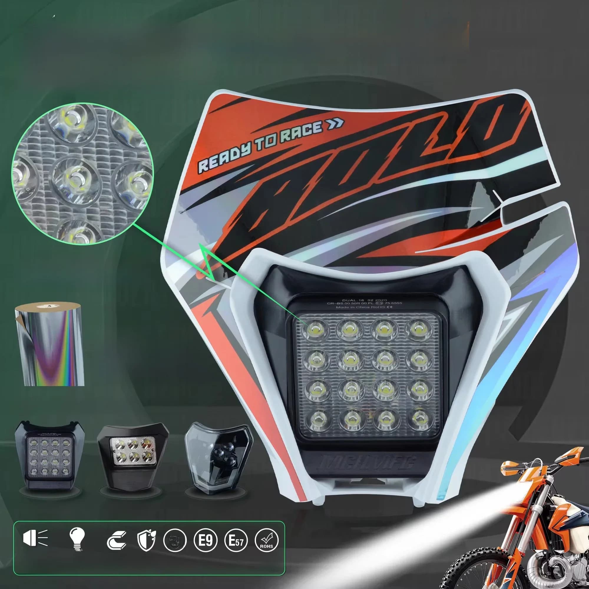 PowerZone moto phare LED phare phares Supermoto carénage pour KTM EXC SXF MX Dirt Bike Enduro phare LED