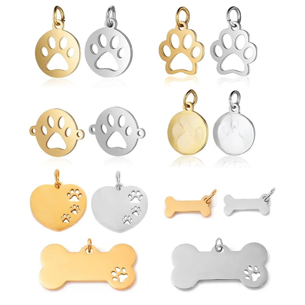Pendentifs en acier inoxydable pour animaux de compagnie, 5 pièces, imprimé patte de chien, chat, os, bricolage pour la fabrication de bijoux, connecteurs, artisanat de chiot fait à la main, vente en