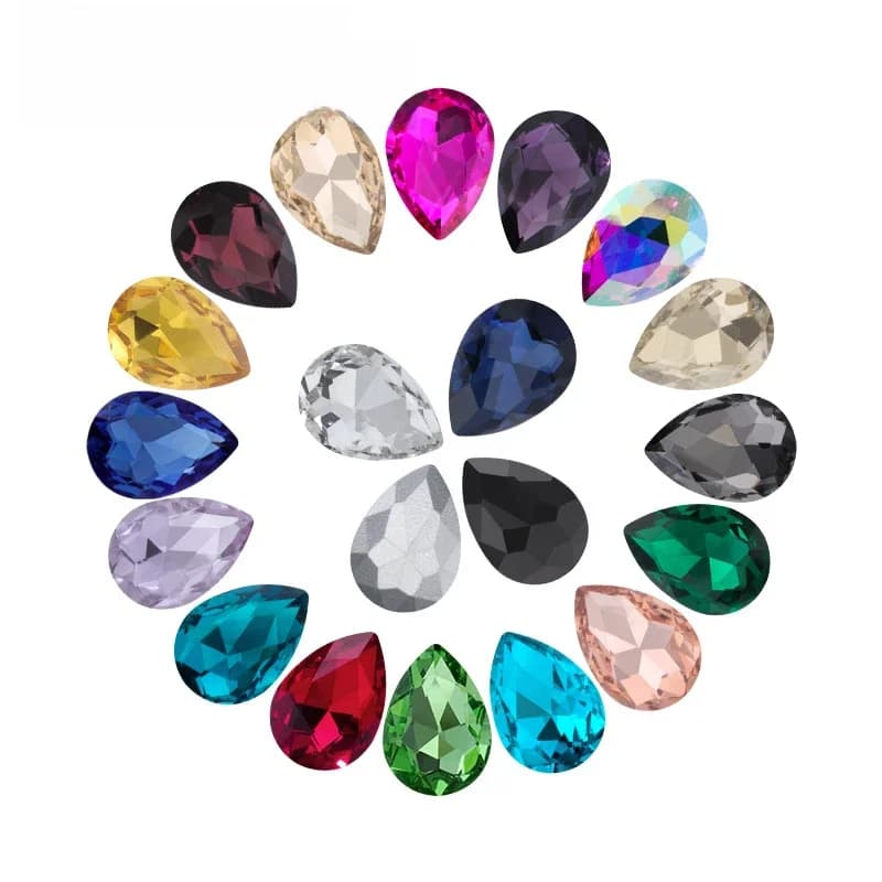 Strass en forme de goutte d'eau, plusieurs couleurs, vente en gros, Strass en verre, bricolage, artisanat, accessoires pour robe, bijoux, vêtements, autocollant, 50/20 pièces