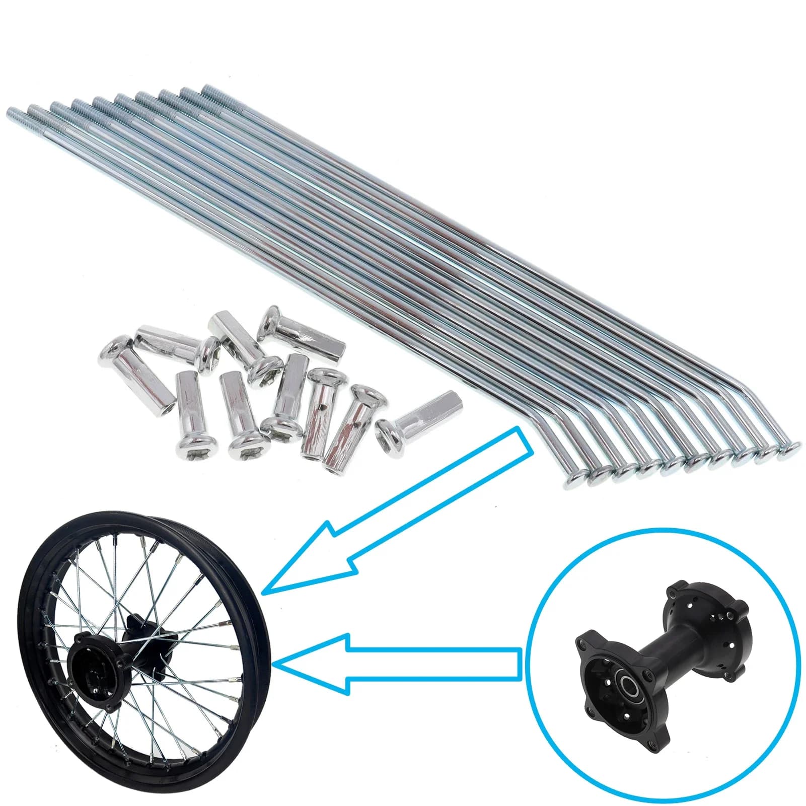 10 pièces/ensemble 10 "12" 14 "16" 17 "19" rayons de roue de moyeu de jante avant ou arrière pour XR CRF BBR Dirt Pit Bike