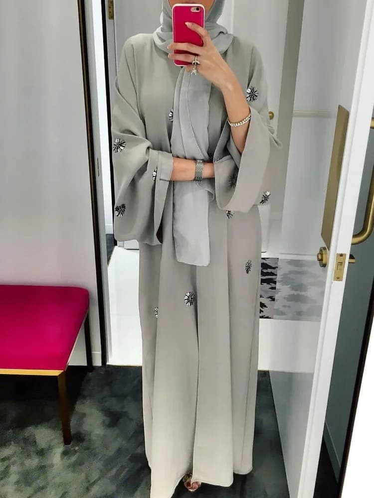 Robe longue à lacets pour femmes musulmanes, vêtements islamiques turcs, Abaya ouverte, Robes maxi florales perlées, Dubaï, Arabe, Islam, Ramadan, Kaftan