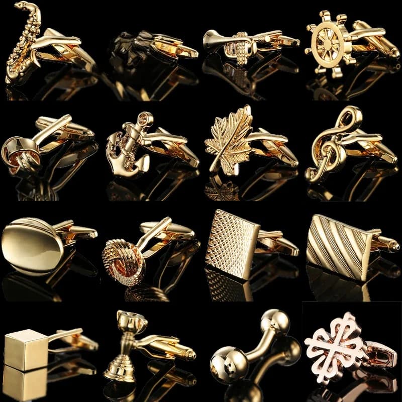 Lèvent de manchette de documents en or de qualité, nœud chinois, feuilles d'érable, couronne, gouvernail, musique, mancommuniste de chemise française, accessoires trempés, bijoux de mariage