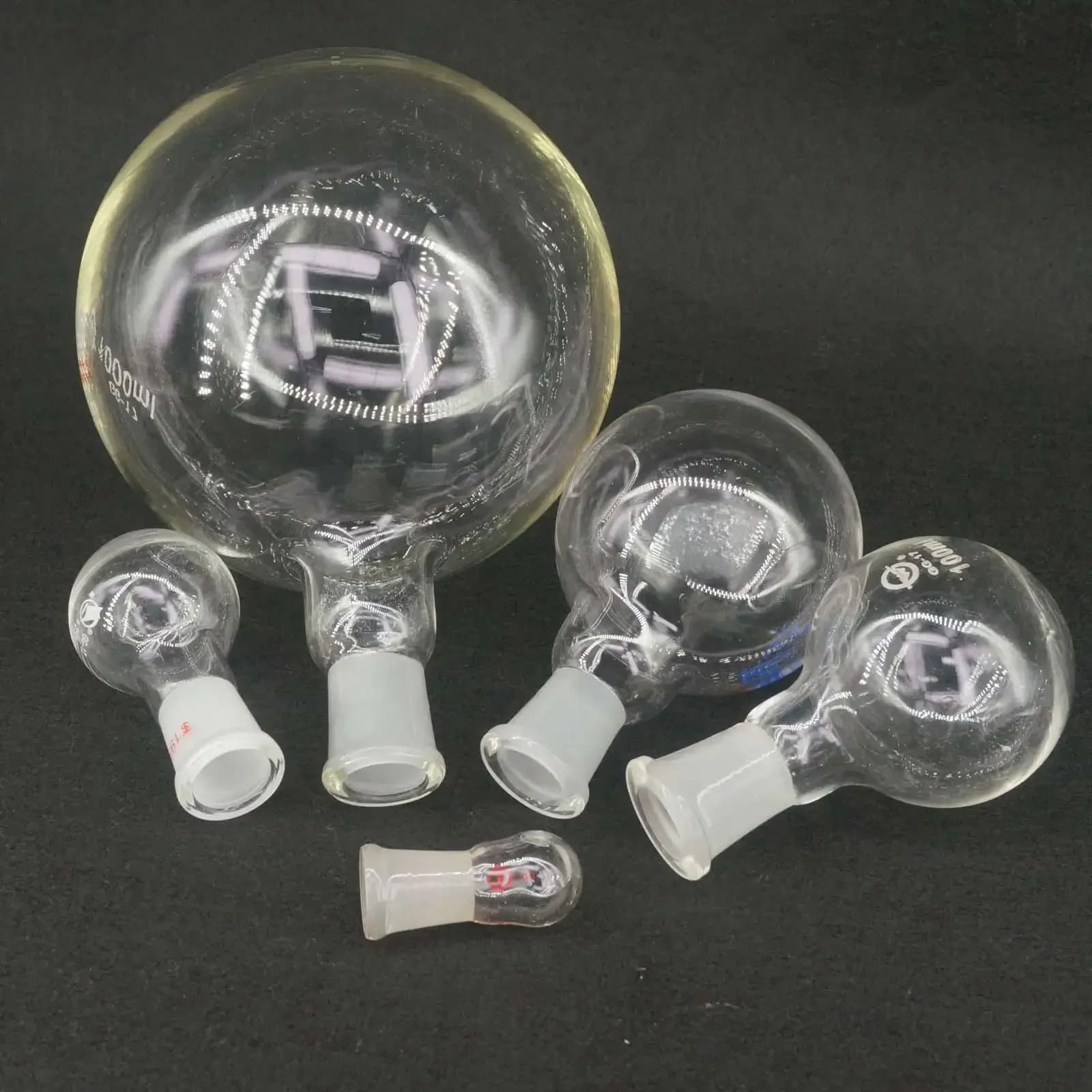 Bouteille en verre Borosilicate à fond rond, col court simple, 5/10/25/50/100ml, Joint #10 14/23 19/26 24/29 29/32