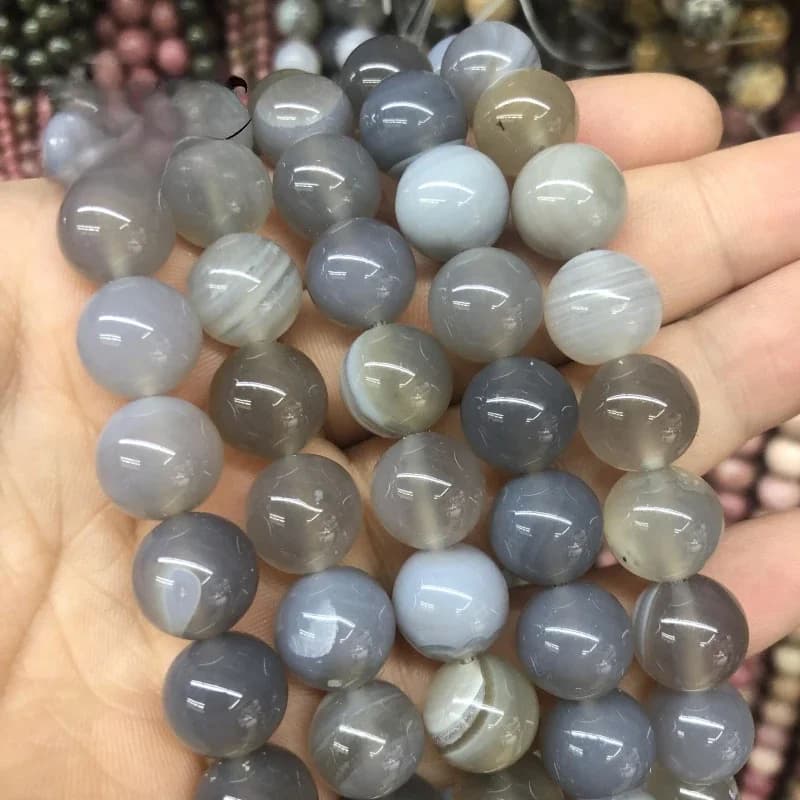 Perles d'agates à rayures grises naturelles, rondes et amples, pour la fabrication de bijoux, accessoires pour bracelets, 4 6 8 10 12mm, 15 pouces