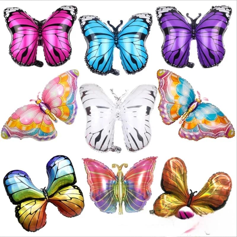 Grand ballon papillon en aluminium, couleur Laser, décoration de fête d'anniversaire pour fille