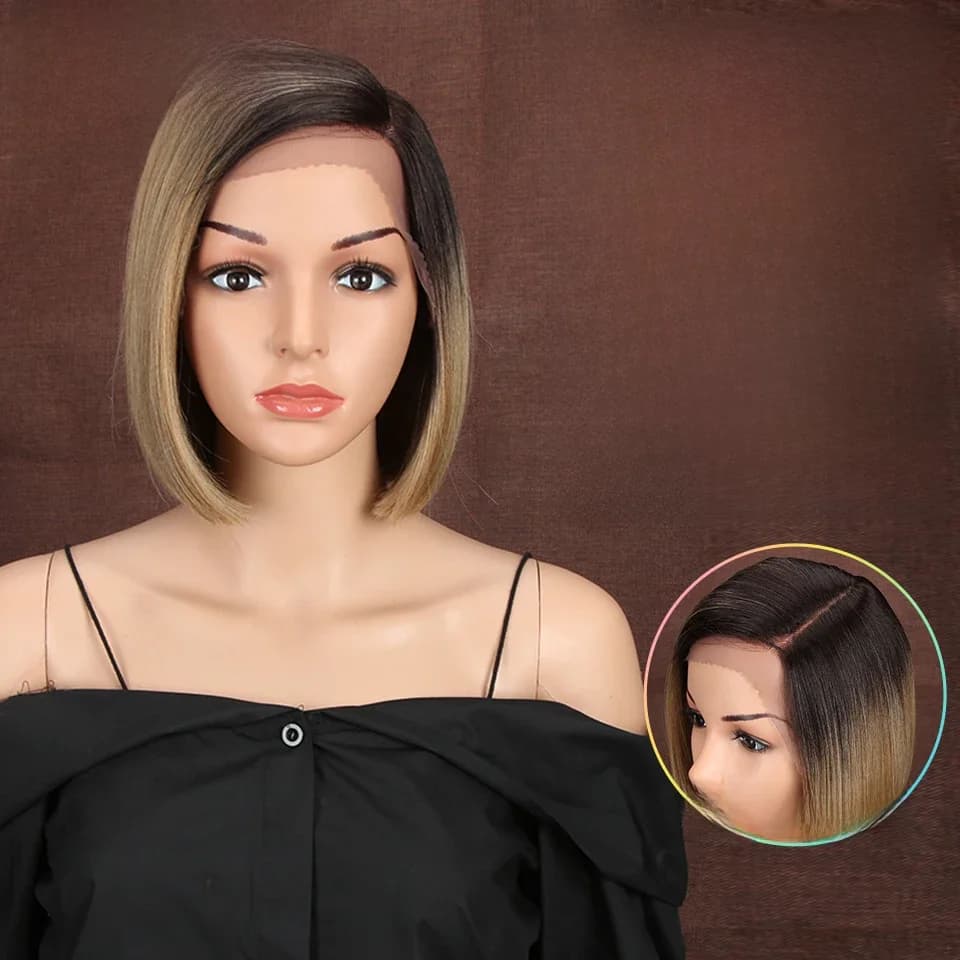 Magic-Perruque Bob Synthétique pour Femmes Noires, Cheveux Courts et Lisses, Partie Latérale, Fibre à Degré de Chaleur, 10 ans