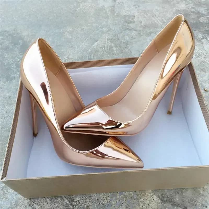 Tikicup femmes brillant or bout pointu talons aiguilles Sexy dames brevet pompes 12 cm 10 cm 8 cm brillant mariage chaussures de mariée