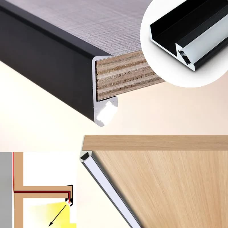 Éclairage d'armoire à LED encastré, éclairage à 45 °, profilé en aluminium, planche en bois, barre à pince arrière, lampes à bande, 18mm, 0.5 m, 1 pièce