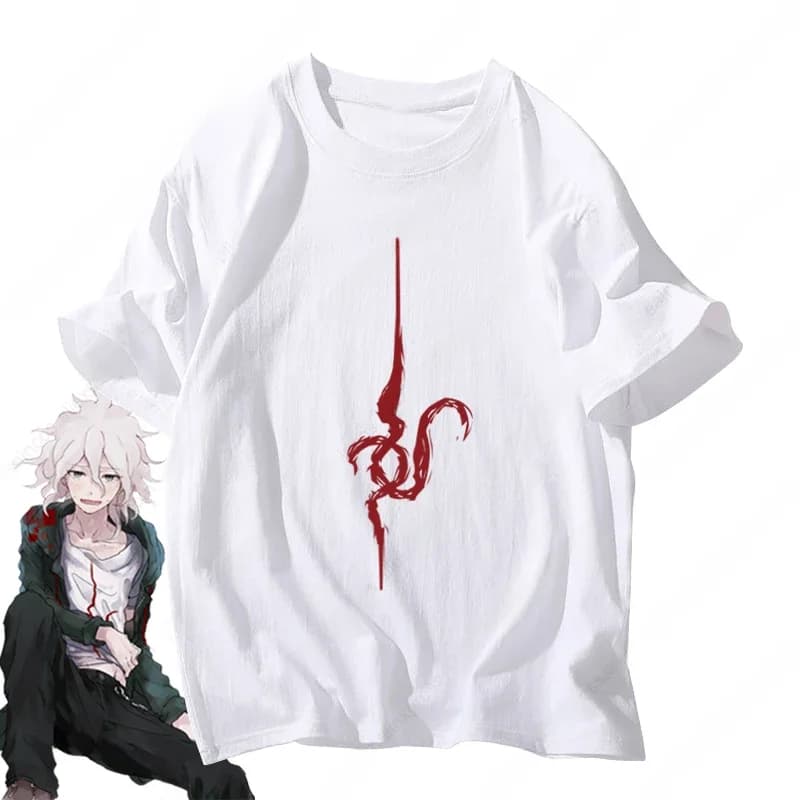 Anime Komaeda Nagito T-shirt Cosplay Costume Dangan Ronpa blanc à manches courtes chemises en coton hommes femmes hauts décontractés
