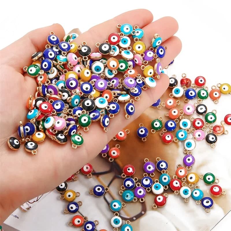 6/8mm 10 pièces Mini perles en émail mauvais œil connecteurs de charme pour bricolage Bracelet boucle d'oreille pendentif fabrication de bijoux accessoires