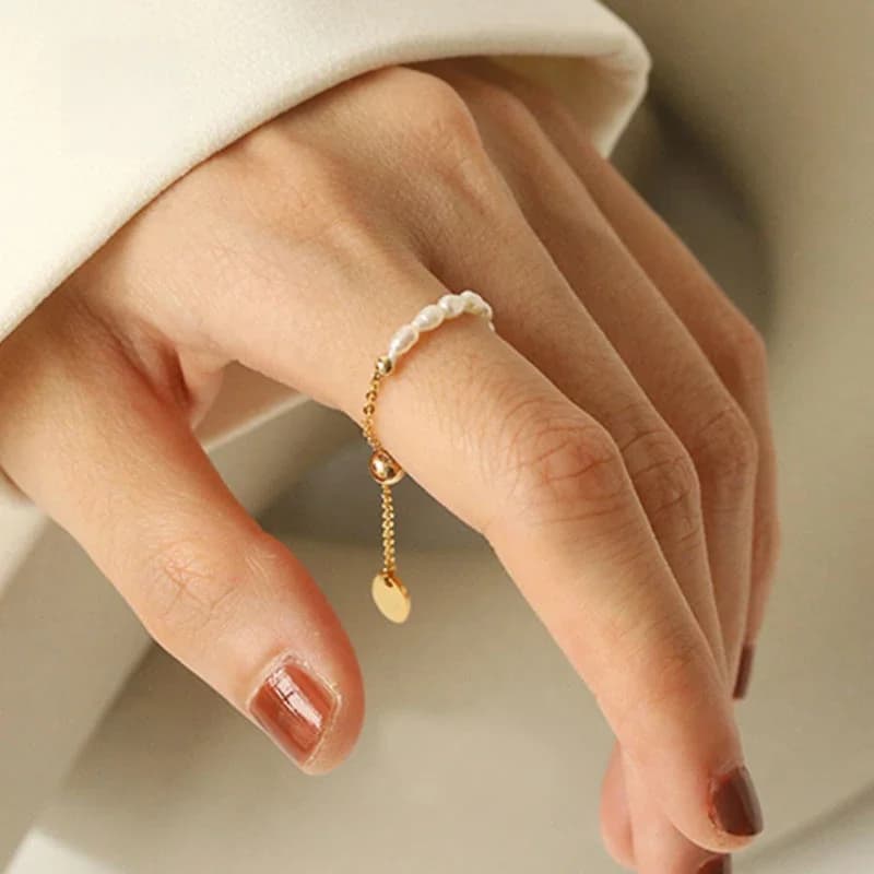 Chaîne de perles rétro Simple française, réglage de la traction, bagues de couleur or, nouveaux accessoires élégants pour filles, bijoux de doigt à la mode pour femmes