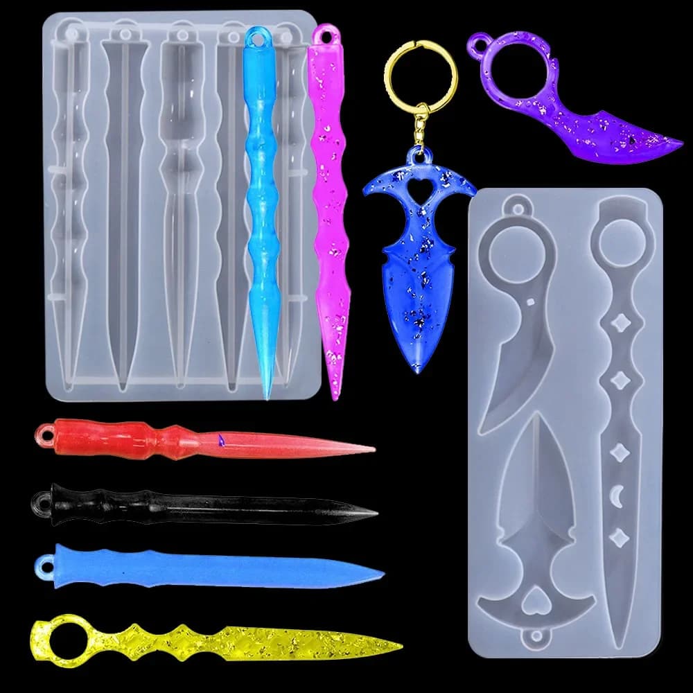 Moule porte-clés d'autodéfense DIY en résine époxy et silicone, pour pendentif, jouet d'autodéfense, artisanat en résine, petit couteau