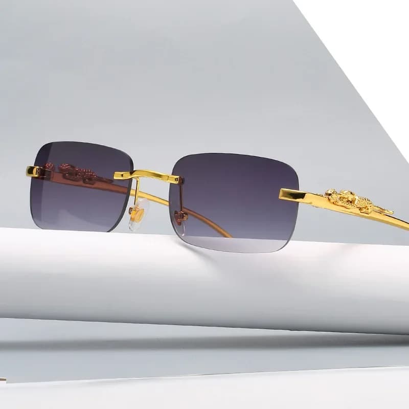 Mode Vintage sans monture carré lunettes de soleil femmes hommes marque de luxe concepteur populaire voyage conduite métal tête de léopard lunettes de soleil