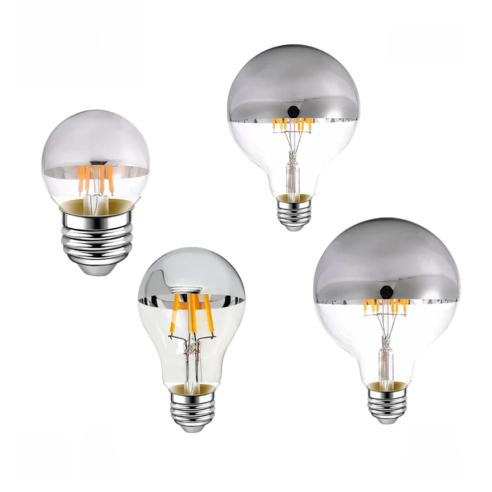 Ampoule LED Dimmable E27 220V, Lampe LED Couronne Argentée Effet Miroir Demi-Chrome, 4W 6W 8W G45 G125 Blanc Chaud 2700K, Lumières Vintage