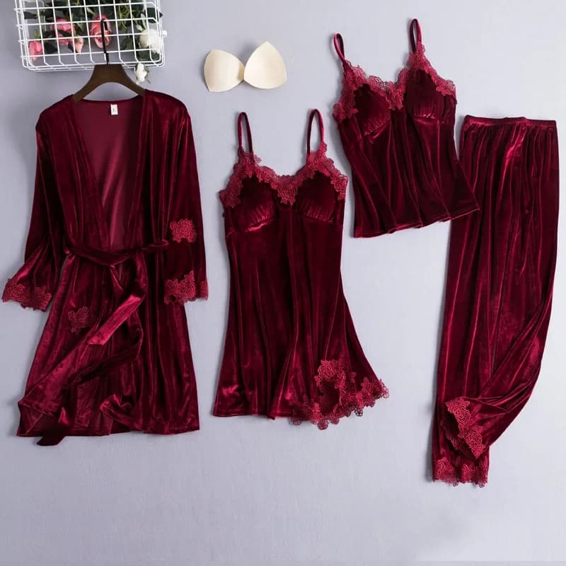 Robe de nuit classique en velours pour femmes, Style chinois, ensemble de nuit en dentelle, Patchwork, peignoir Sexy