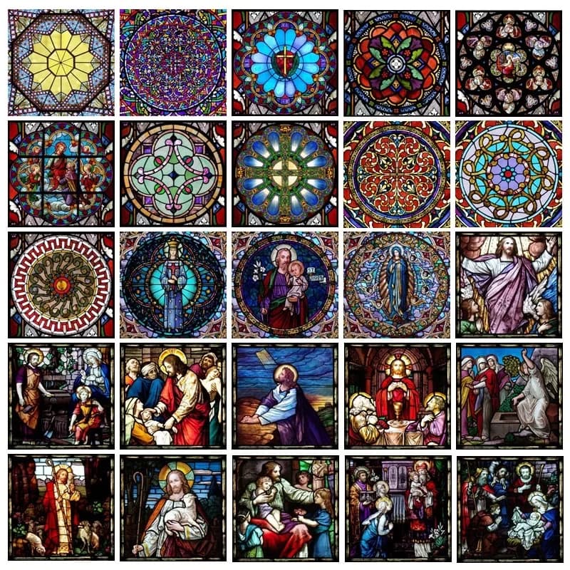 Film de vitrail givré personnalisé, Films de fenêtre auto-adhésifs en PVC, Autocollants en feuille de décoration rétro de l'église Jésus, Traitement de fenêtre