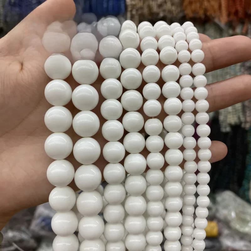 Perles d'agates blanches naturelles, Onyx blanc, perles rondes d'espacement lisses pour la fabrication de bijoux, accessoires de 4 6 8 10 12mm 15 pouces