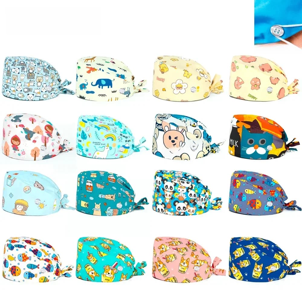 Chapeau de gommage avec impression à bouton, casquette de service de santé, chapeau de chirurgie, vétérinaire, travail de laboratoire, soins infirmiers, gorro enfermera