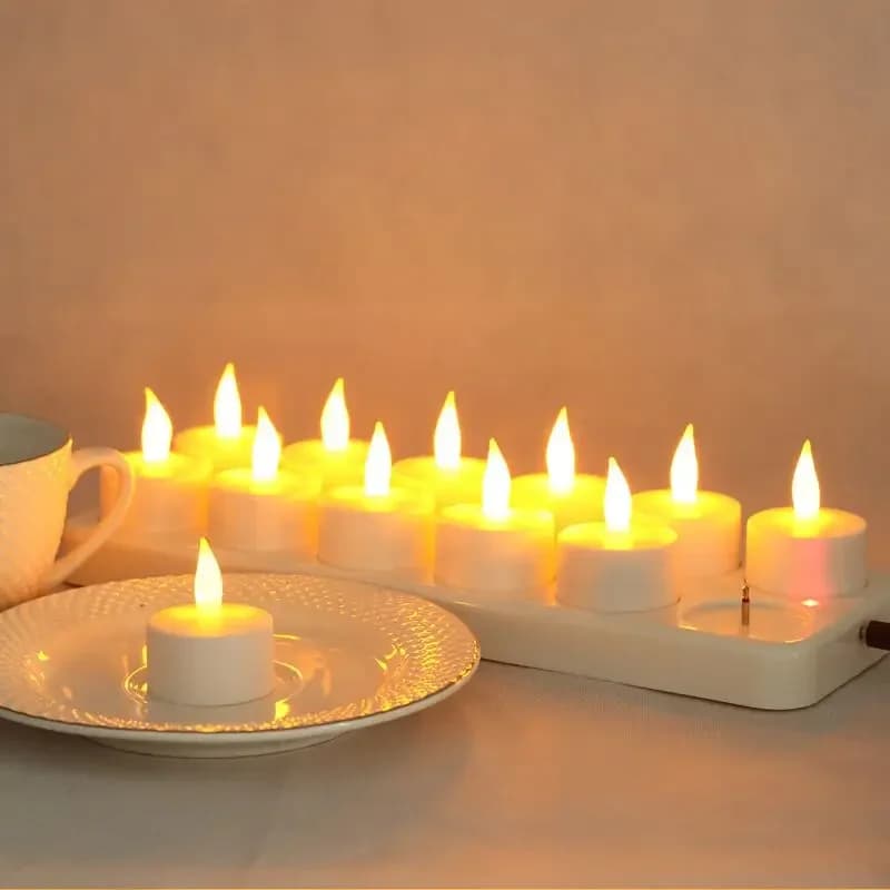 Lot de 12 bougies LED rechargeables sans flamme, effet vacillant, lumières chauffe-plat électriques sans cire, pour la Saint-Valentin, la maison, les mariages, la décoration de table de Noël