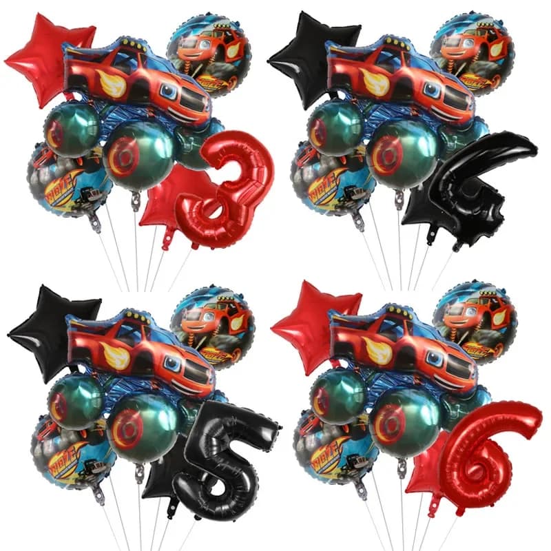 1 ensemble de ballons en aluminium Blaze Monster, dessin animé, numéro de voiture de sport, Machines de décoration de fête d'anniversaire, voiture de course, jouet pour enfants