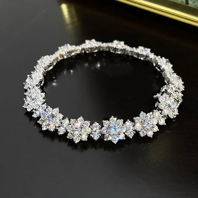 Bracelet en diamant de laboratoire de fleurs de luxe pour femmes, argent regardé 925, bracelets de fiançailles et de mariage, bijoux en pierres précieuses pour patients